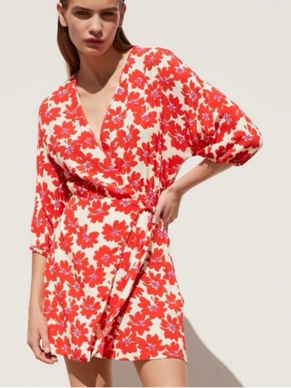 Zara White Mini Dress with Red Floral Print
